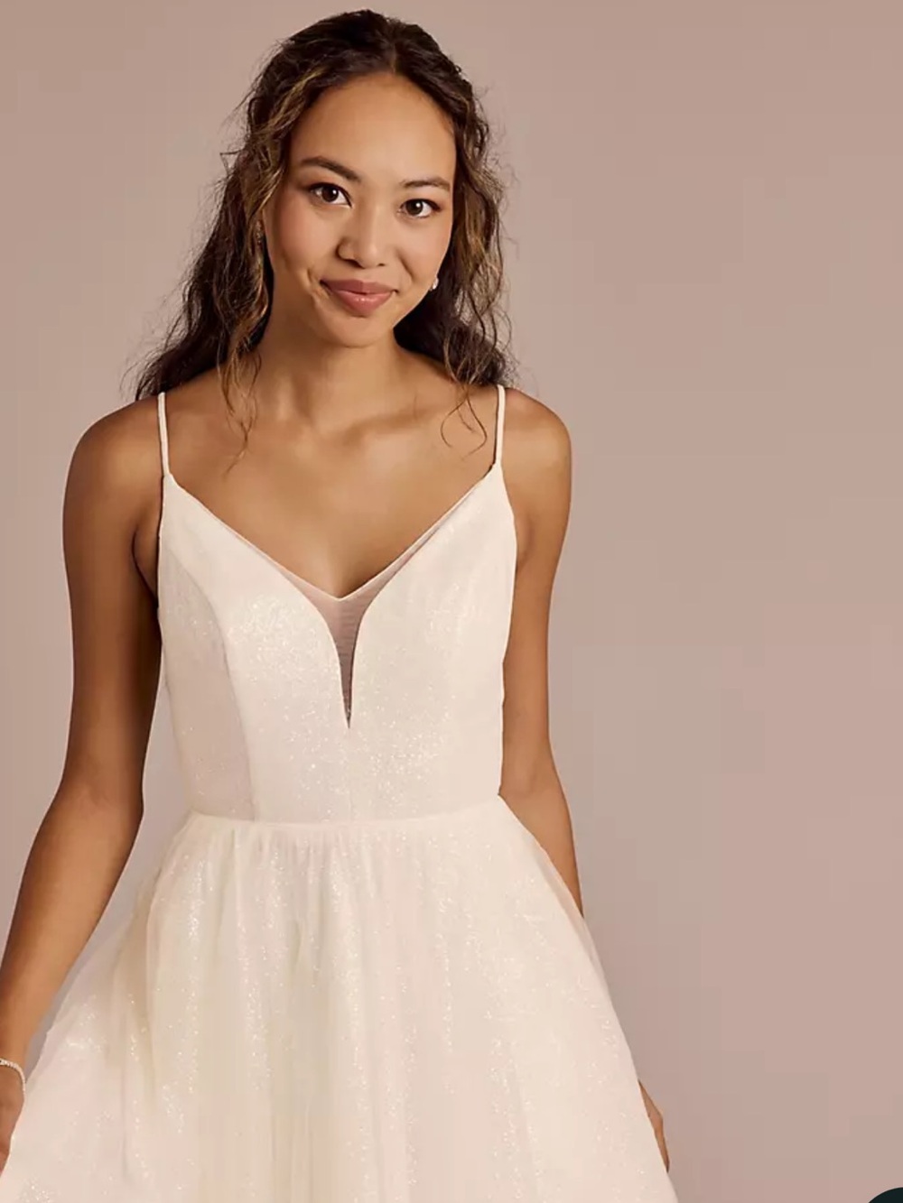 David's Bridal Ivory Strapless-Look Spaghetti-Strap Tulle Gown